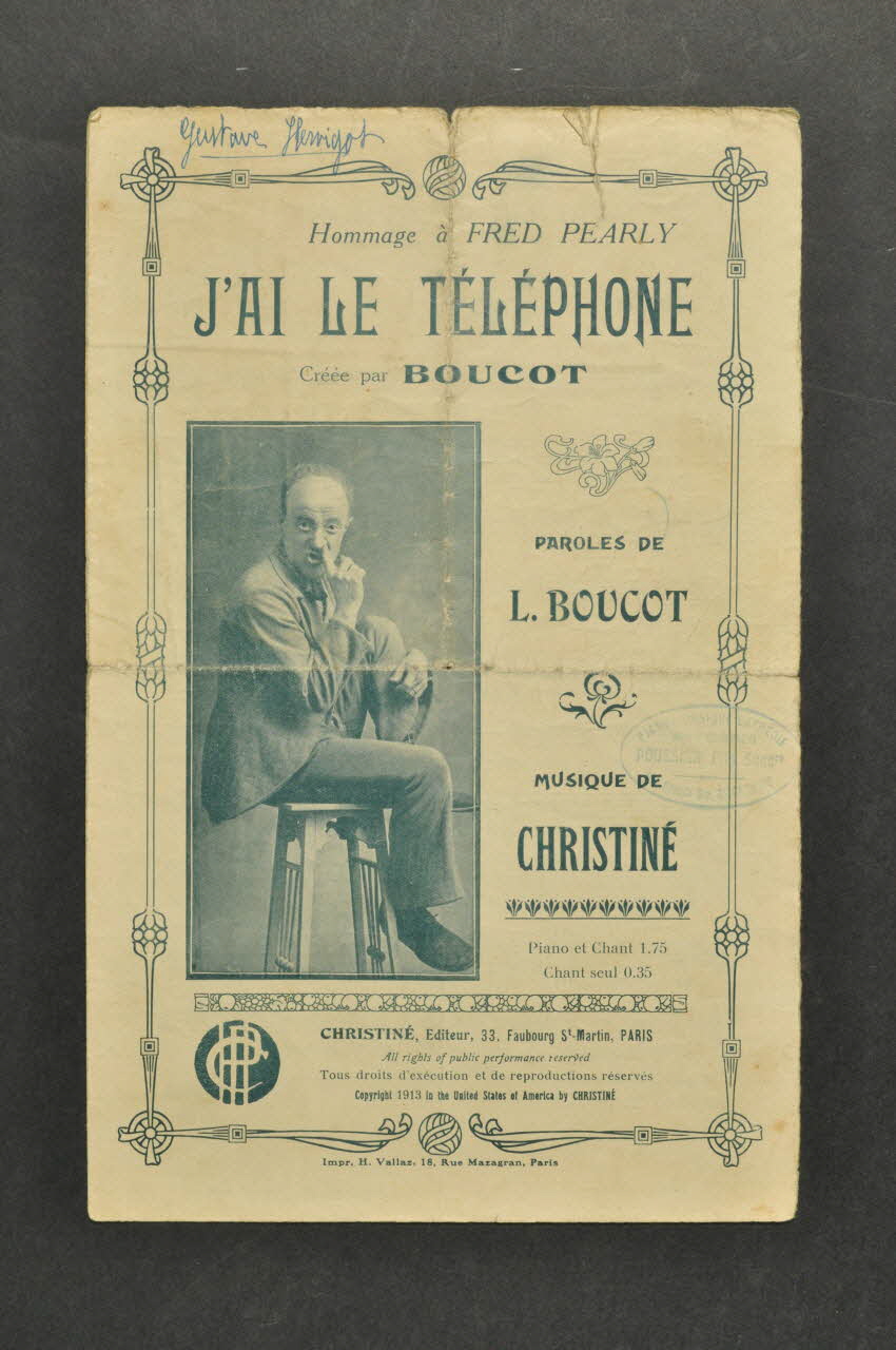 Henri Christiné ; L. Boucot partition de musique petit format 1913 1965.149.3 Photo Mucem