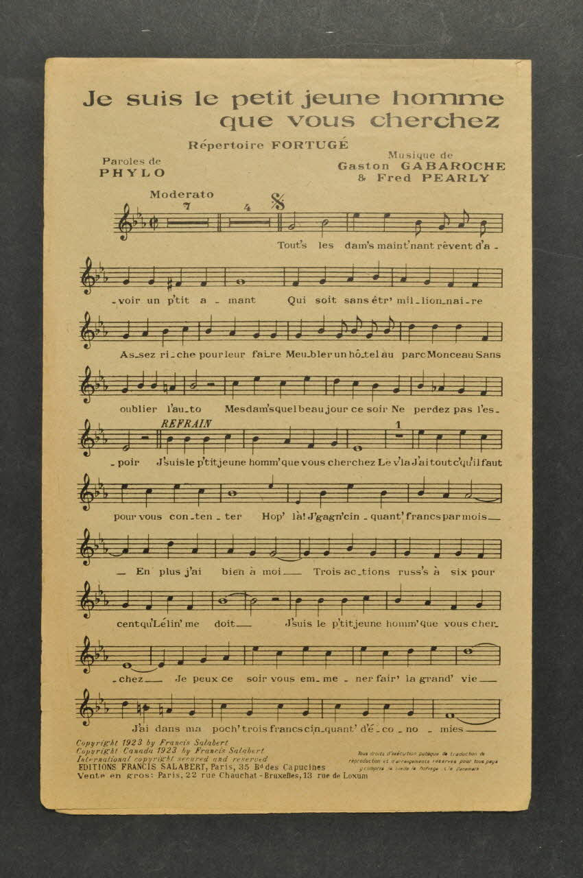 Gaston Gabaroche ; Phylo ; Fred Pearly ; Francis F. Salabert partition de musique petit format 1923 1965.149.45 Photo Mucem