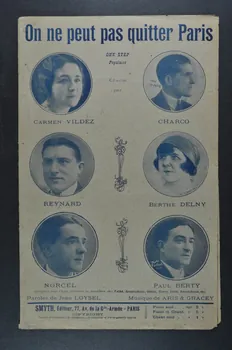 Aris ; Jean Loysel ; Maurice Gracey ; Carmen Vildez ; Reynard ; Norcel ; Charco ; Berthe Delny ; Paul Berty ; Smyth chanson petit format 1925 1965.152.58  Photo Mucem