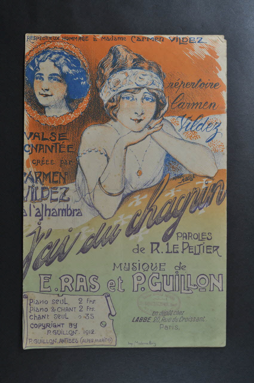 E. Ras ; Raoul Le Peltier ; P. Guillon ; Carmen Vildez ; Labbé chanson petit format 1912 1965.168.34 Photo Mucem