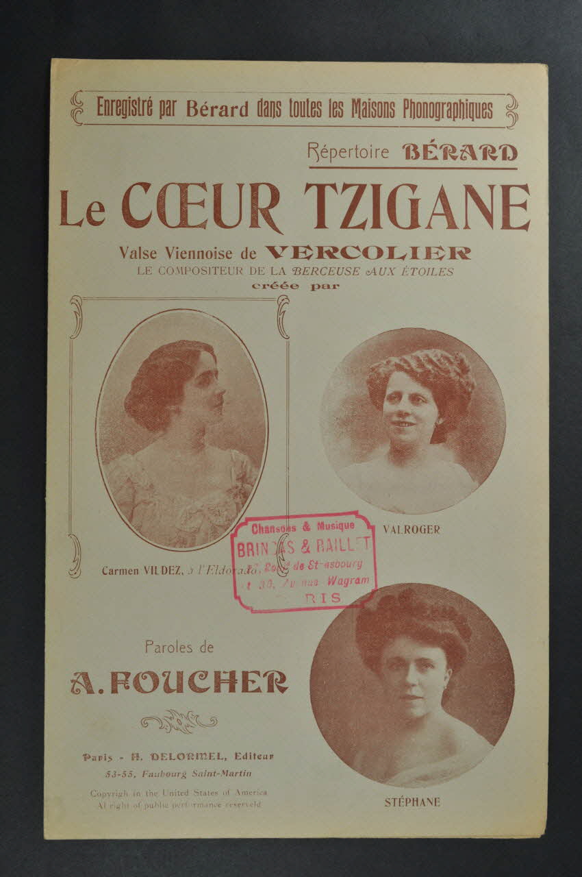 J. Vercolier ; Armand Foucher ; Suzanne Valroger ; Stéphane ; Carmen Vildez ; H. Delormel chanson petit format Île-de-France, France 1910 1965.172.21 Photo Mucem