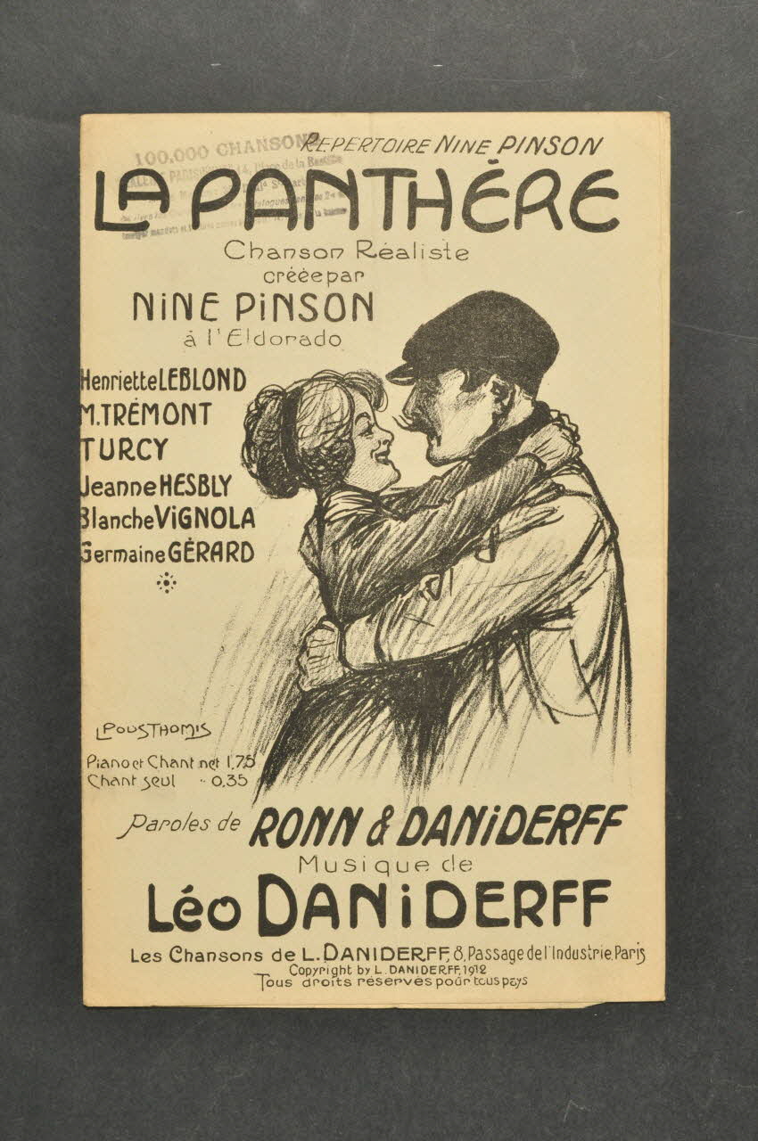 Léo Daniderff ; Emile Ronn ; Nine Pinson chanson petit format Île-de-France, France 1912 1965.172.56 Photo Mucem