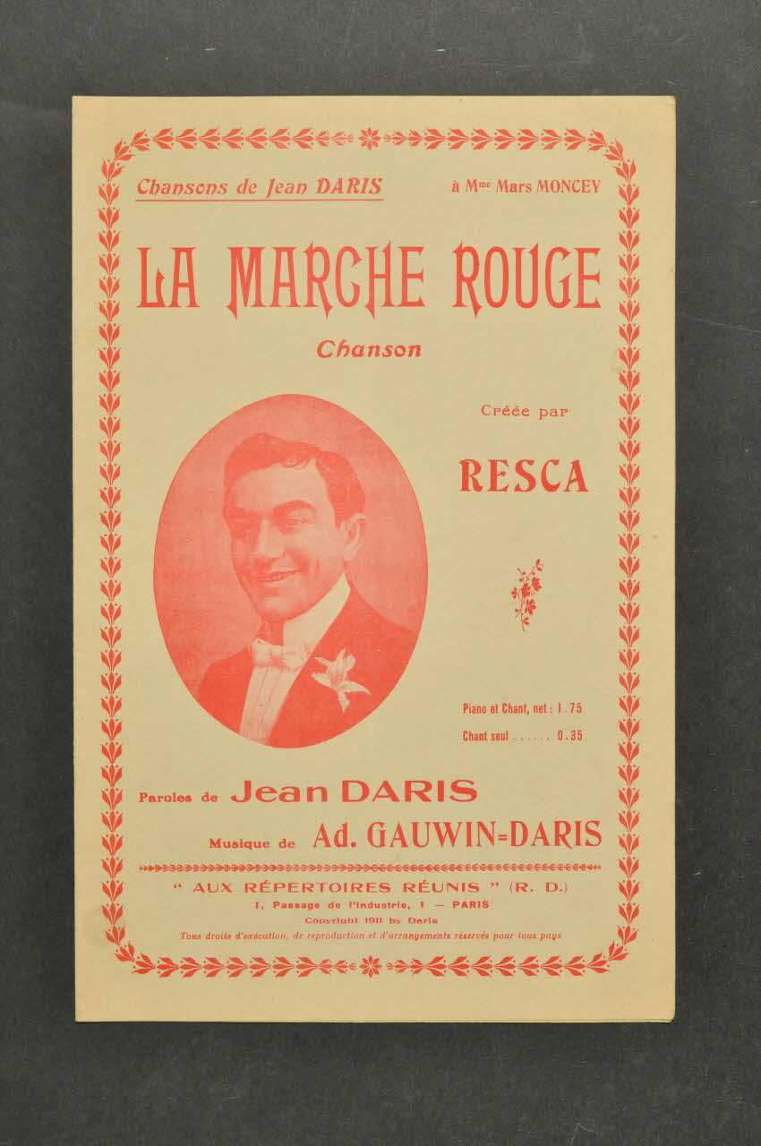Ad. Gauwin ; Jean Daris ; Resca ; Aux Répertoires Réunis; chanson petit format Île-de-France, France 1911 1965.172.92 Photo Mucem