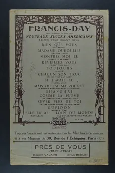 Irving Berlin ; Madeleine Loys ; Carmen Vildez ; Watson ; Georges Vorelli ; Valiès ; Tristal ; Francis Day chanson petit format Île-de-France, France 1925 1965.176.35 Photo Mucem