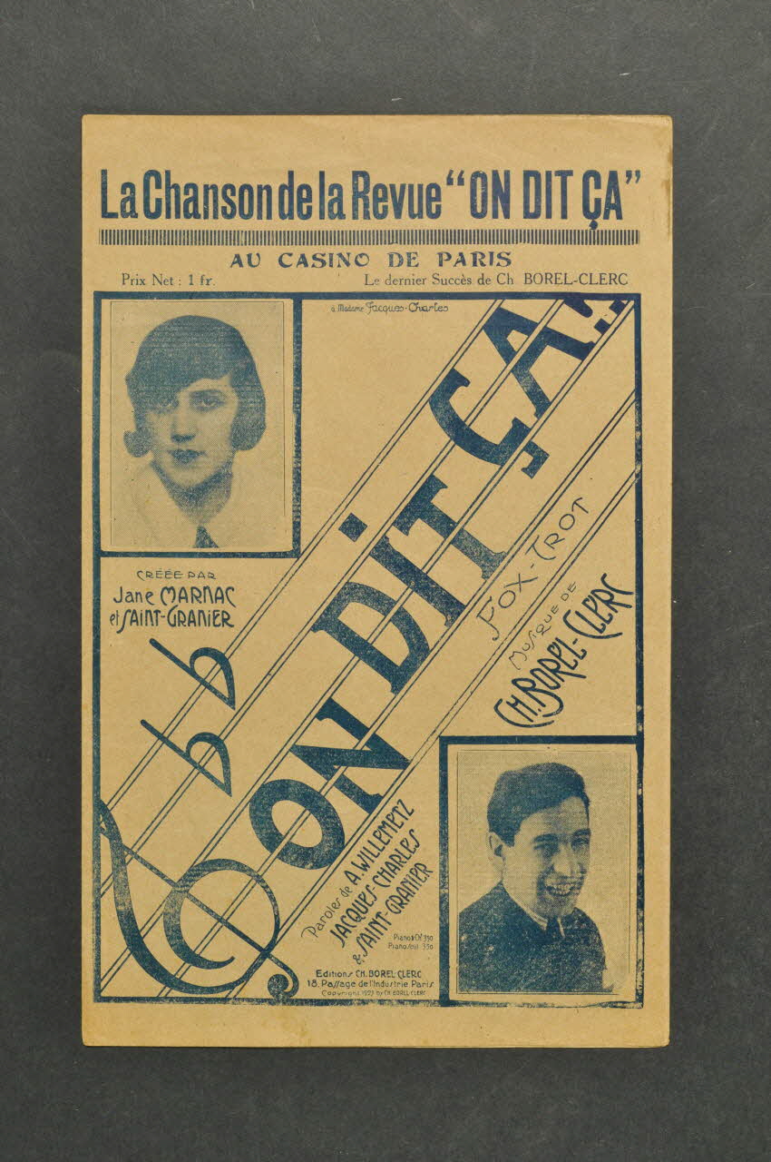 Albert Willemetz ; Charles Borel-Clerc ; Jacques Charles ; Charles Saint-Granier ; Jane Marnac chanson petit format Île-de-France, France 1923 1965.176.43 Photo Mucem