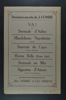 Ciro Urbini ; Antoine Ferré ; Jules Combe ; Carmen Vildez ; Tamagni ; Editions Musicales Buffet; ; Crampon Et Cie; chanson petit format Île-de-France, France 1925 1965.176.7 Photo Mucem