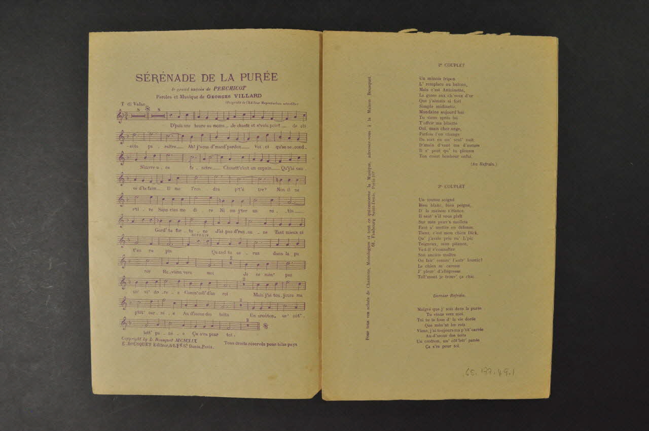 Léon Raiter ; Georges Villard ; Louis Bousquet ; Gitral ; E. Bousquet chanson petit format Île-de-France, France 1919 1965.177.49  Photo Mucem