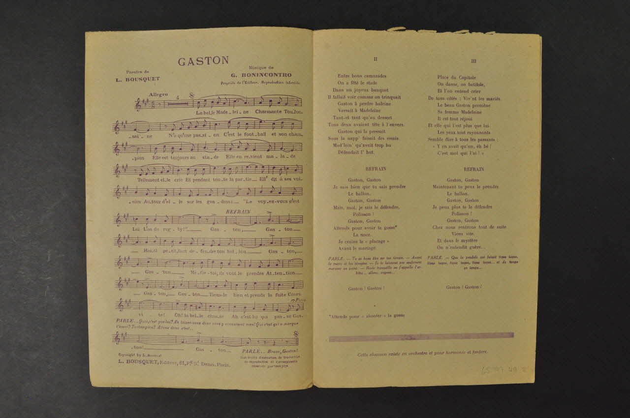 Léon Raiter ; Georges Villard ; Louis Bousquet ; Gitral ; E. Bousquet chanson petit format Île-de-France, France 1919 1965.177.49 Photo Mucem