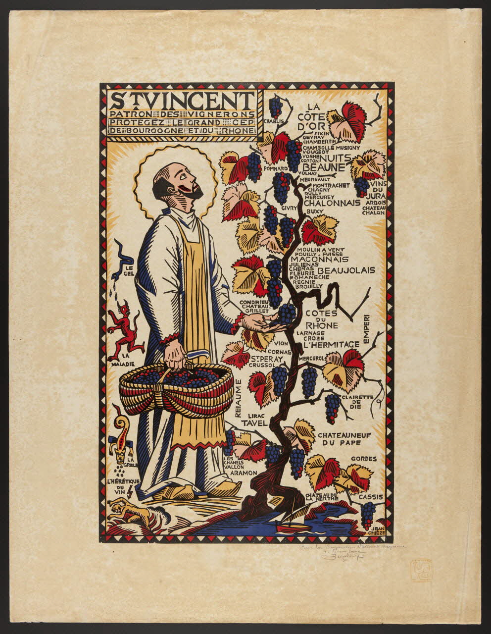 Jean Chièze ; Office Central de l'Imagerie affiche SAINT VINCENT.  PATRON DES VIGNERONS Paris 1941 1941.11.1 Photo Mucem
