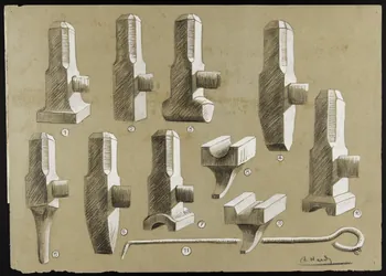 Hardy André dessin Planche d'outillage du forgeron, onze outils Saint-Pierre-la-Vieille 1930 1941.4.1 Photo Mucem