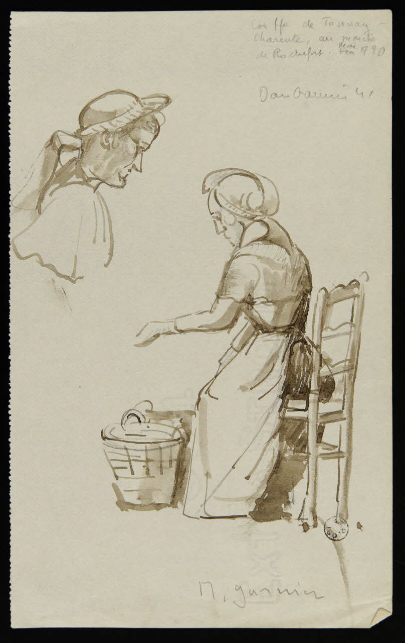 Maurice Garnier dessin coiffe de Tonnay Charente, au marché de Rochefort Rochefort 17 1920 1941.6.9 Photo Mucem