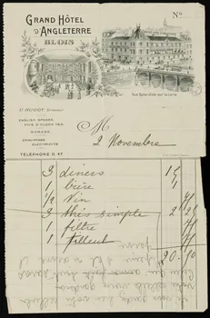 papier de commerce GRAND HOTEL  D'ANGLETERRE  BLOIS 1941.8.1 Photo Mucem
