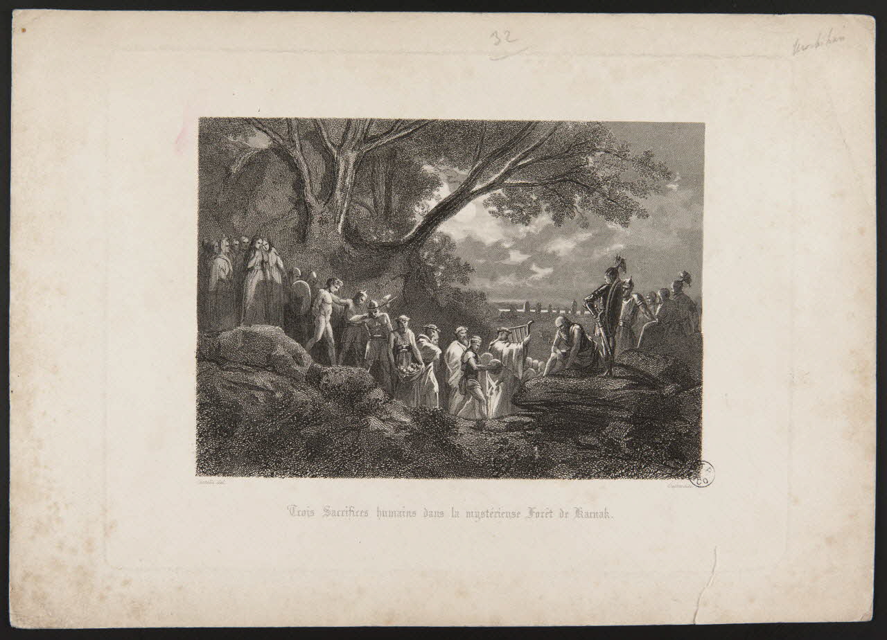 Outhwaite Jean Jacques ; Castelli Horace estampe Trois Sacrifices humains dans la mystérieurse Forêt de Karnak. France 1889 1941.8.5 Photo Mucem