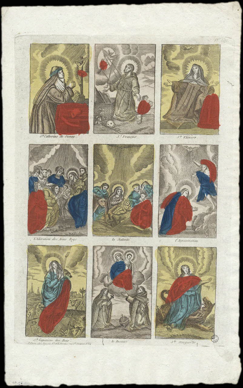 Basset. Paris imagerie ancienne Planche de Saints. Paris 1805-1849 1952.87.43 Photo