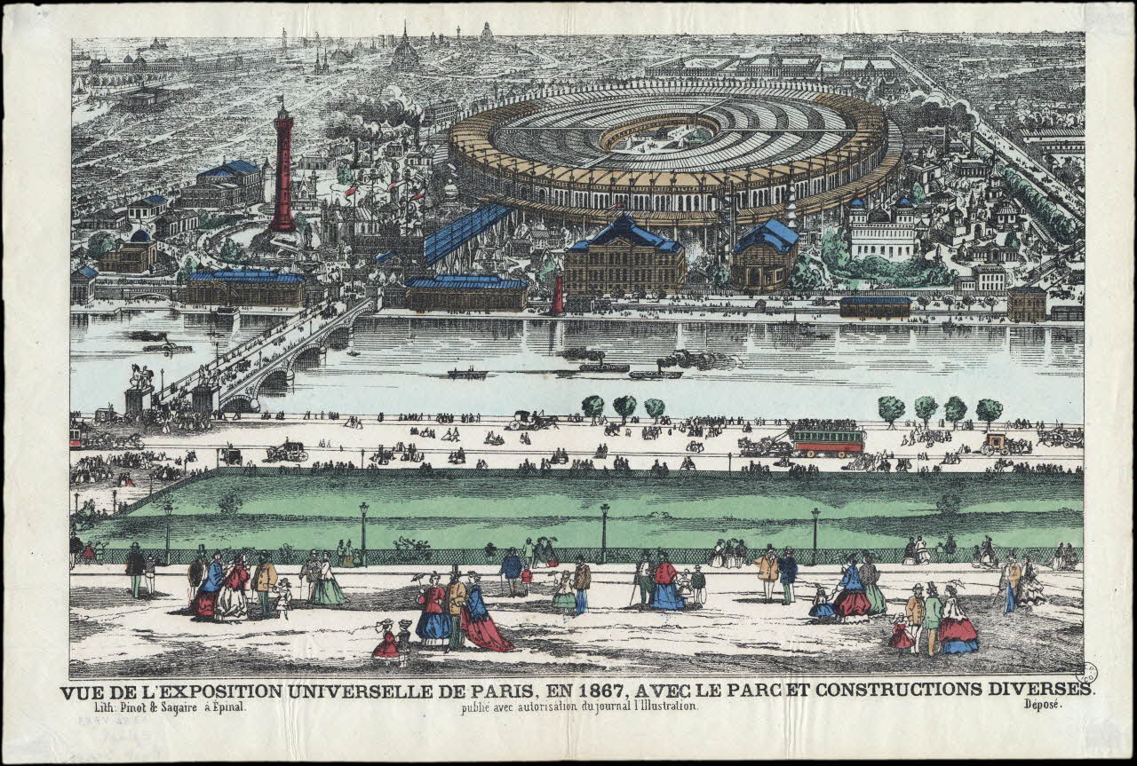 François-Charles Pinot ; Sagaire estampe VUE DE L'EXPOSITION UNIVERSELLE DE PARIS, EN 1867, AVEC LE PARC ET CONSTRUCTIONS DIVERSES. Lorraine, France 1867 1953.86.4783 Photo