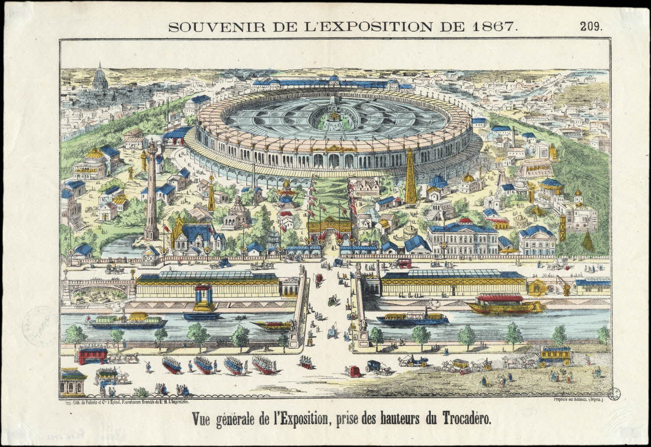 Charles Pellerin ; Letourneur-Dubreuil estampe SOUVENIR DE L'EXPOSITION DE 1867.  Vue générale de l'Exposition, prise des hauteurs du Trocadéro. Lorraine, France 1867 1953.86.4782 Photo