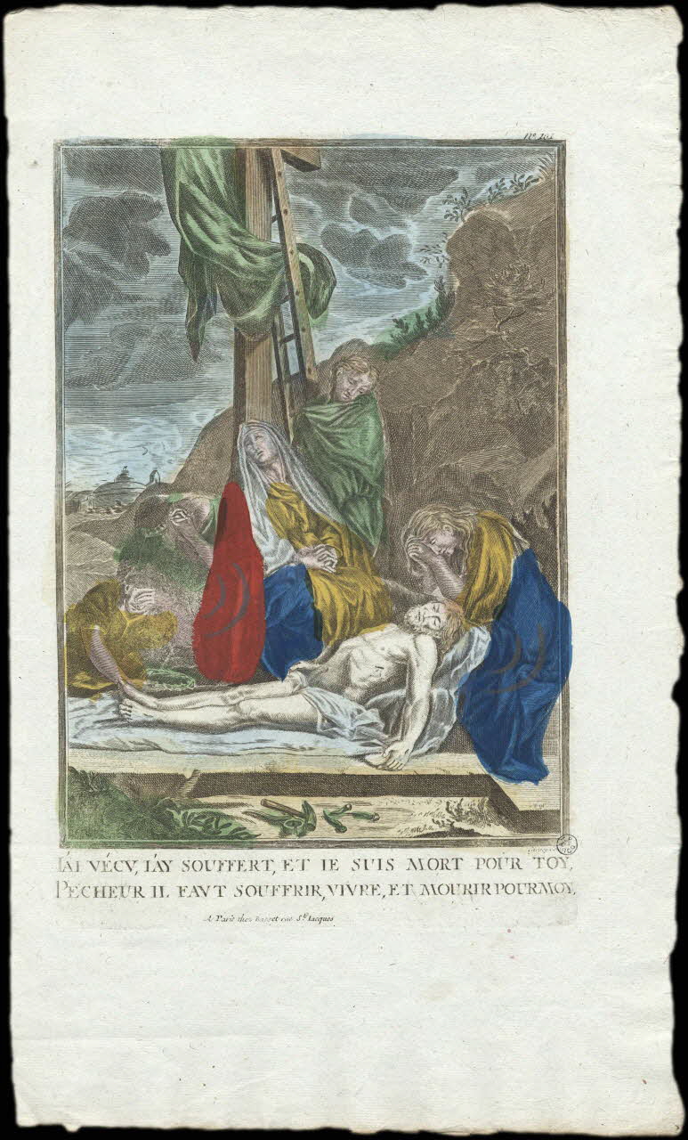 imagerie ancienne J'AI VECU, J'AI SOUFFERT, ET JE SUIS MORT POUR TOY,  PECHEUR IL FAUT SOUFFRIR, VIVRE, ET MOURIR POUR MOY. 1952.87.8 Photo