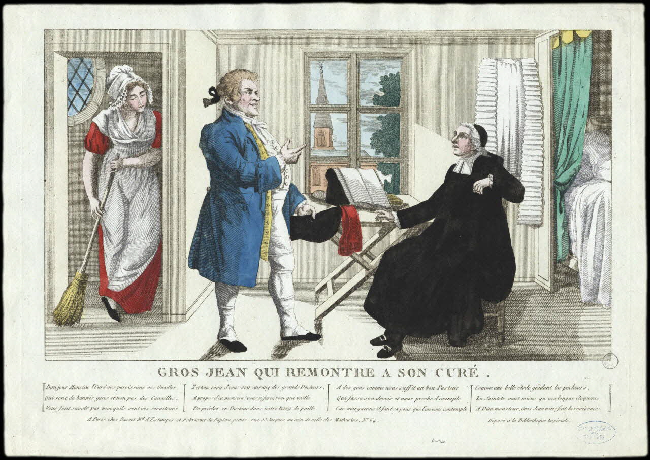 Basset. Paris imagerie ancienne GROS JEAN QUI REMONTRE A SON CURE. Paris 1805-1815 1972.21.14 Photo