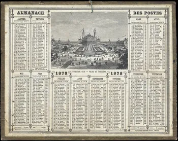 Bisson Jacquet ; Barclay ; François, Charles Oberthür calendrier ALMANACH DES POSTES  EXPOSITION 1878 - PALAIS DU TROCADERO Rennes 1878 1993.2.307 Photo