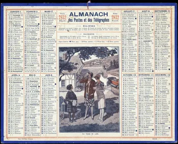 Beuzon Jean Louis ; François, Charles Oberthür calendrier 1932  ALMANACH  des Postes et des Télégraphes  La Tasse de Lait. Rennes 1932 1993.2.458 Photo
