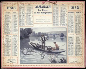 Beuzon Jean Louis ; François, Charles Oberthür calendrier 1933  ALMANACH  des Postes  et des Télégraphes  Pêche aux Goujons dans l'Yonne. Rennes 1933 1993.2.463  Photo