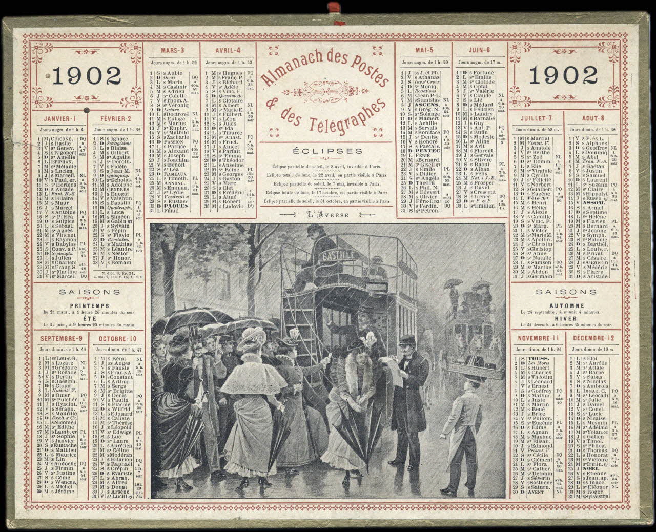 François, Charles Oberthür calendrier 1902  Almanach des Postes  & des Télégraphes  L'AVERSE Rennes 1902 1993.2.366 Photo
