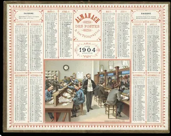 François, Charles Oberthür calendrier ALMANACH  DES POSTES  & des Télégraphes  ANNEE  1904  BISSEXTILE  INTERIEUR D'UN BUREAU DE POSTE A PARIS Rennes 1904 1993.2.371 Photo