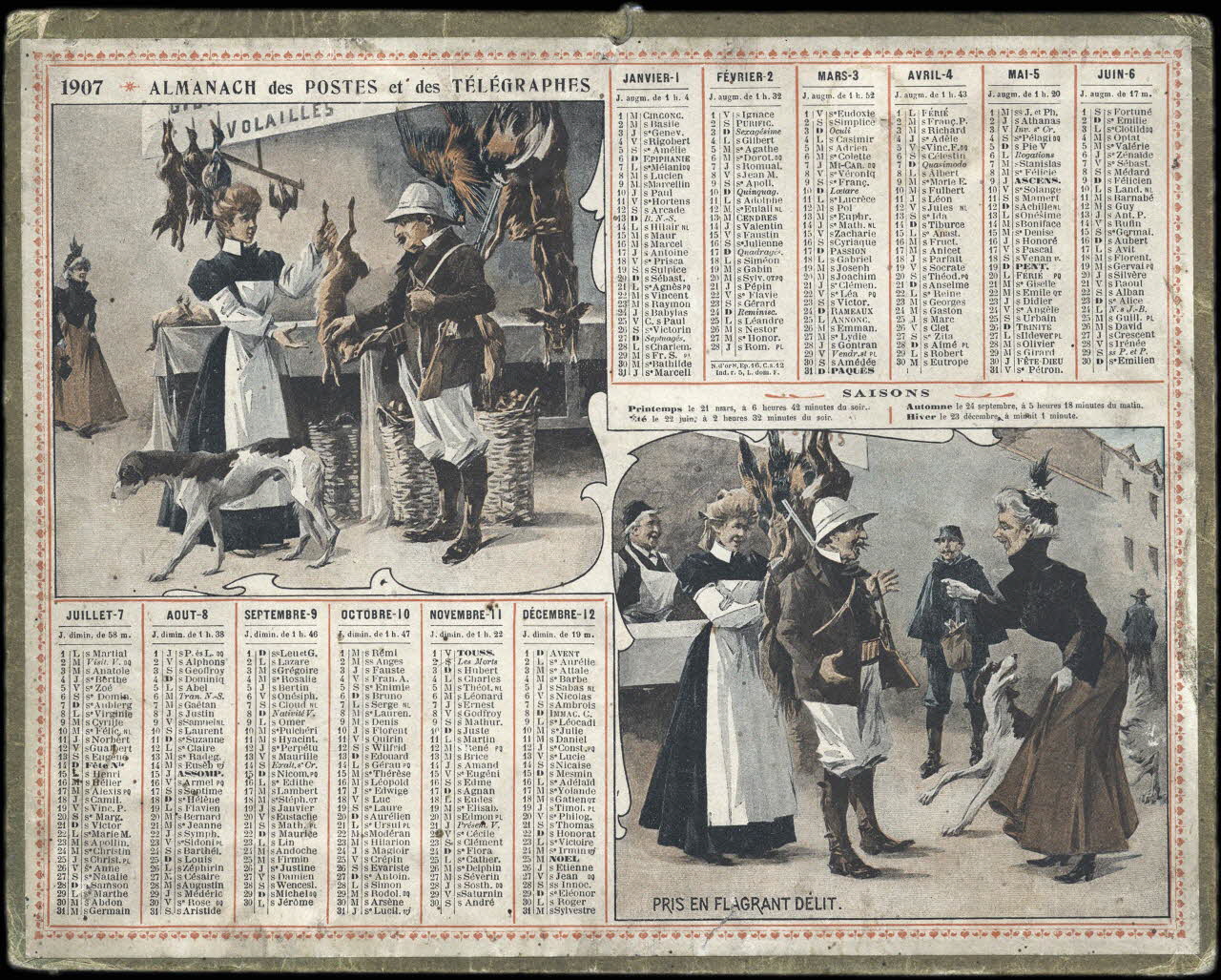 François, Charles Oberthür calendrier 1907  ALMANACH des POSTES et des TELEGRAPHES  PRIS EN FLAGRANT DELIT. Rennes 1907 1993.2.380 Photo