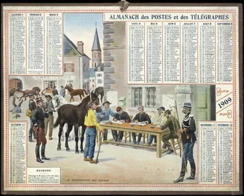 calendrier ALMANACH des POSTES et des TELEGRAPHES  1909  LE RECENSEMENT DES CHEVAUX 1909 1993.2.383 Photo