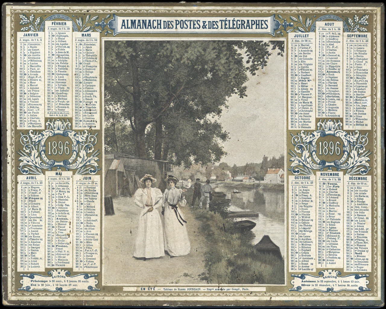 François, Charles Oberthür calendrier 1896  ALMANACH DES POSTES & DES TELEGRAPHES  EN ETE Rennes 1896 1993.2.347 Photo