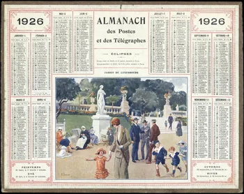 Beuzon Jean Louis calendrier 1926  ALMANACH  des Postes  et des Télégraphes  JARDIN DU LUXEMBOURG 1926 1993.2.434 Photo