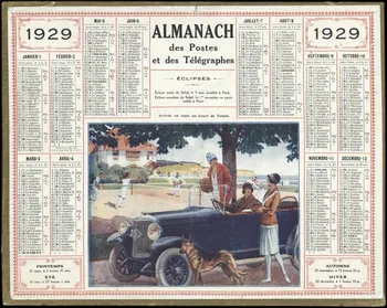 François, Charles Oberthür calendrier 1929  ALMANACH  des Postes  et des Télégraphes  Arrivée en Auto au Court de Tennis. 1929 1993.2.445 Photo