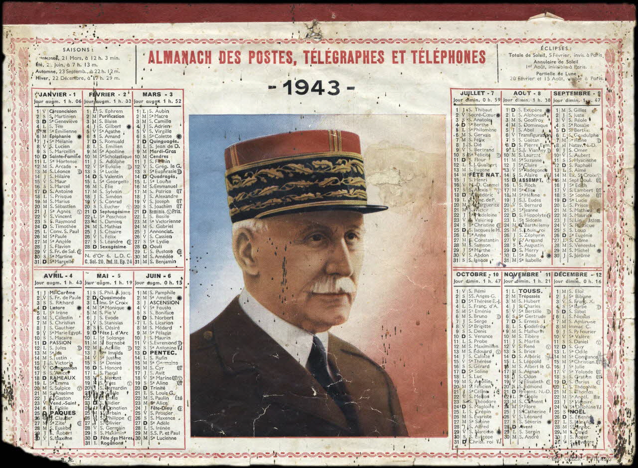 Calendriers Oller calendrier ALMANACH DES POSTES, TELEGRAPHES ET TELEPHONES  1943 Puteaux 1943 1993.2.500 Photo