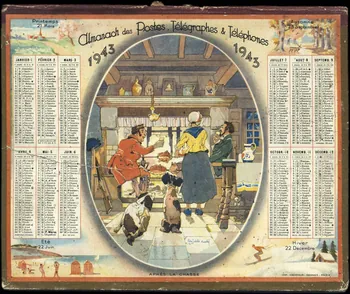 Jobbé Duval F. ; François, Charles Oberthür calendrier Almanach des Postes, Télégraphes & Téléphones  1943  APRES LA CHASSE Rennes 1943 1993.2.501 Photo