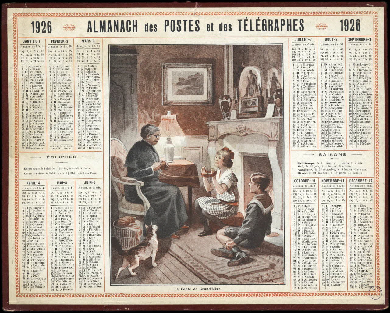 Beuzon Jean Louis calendrier 1926 - ALMANACH des POSTES et des TELEGRAPHES - 1926  Le Conte de Grand'Mère. 1926 1993.2.526 Photo
