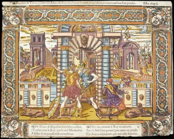 Caron Antoine ; Denis de Mathoniere imagerie ancienne Bagathan & Thares portiers du Palays du Roy machinent sa mort, ce qu'eftant prouvé contr'eux sont pendus. Paris 1582-1596 2004.38.7 Photo