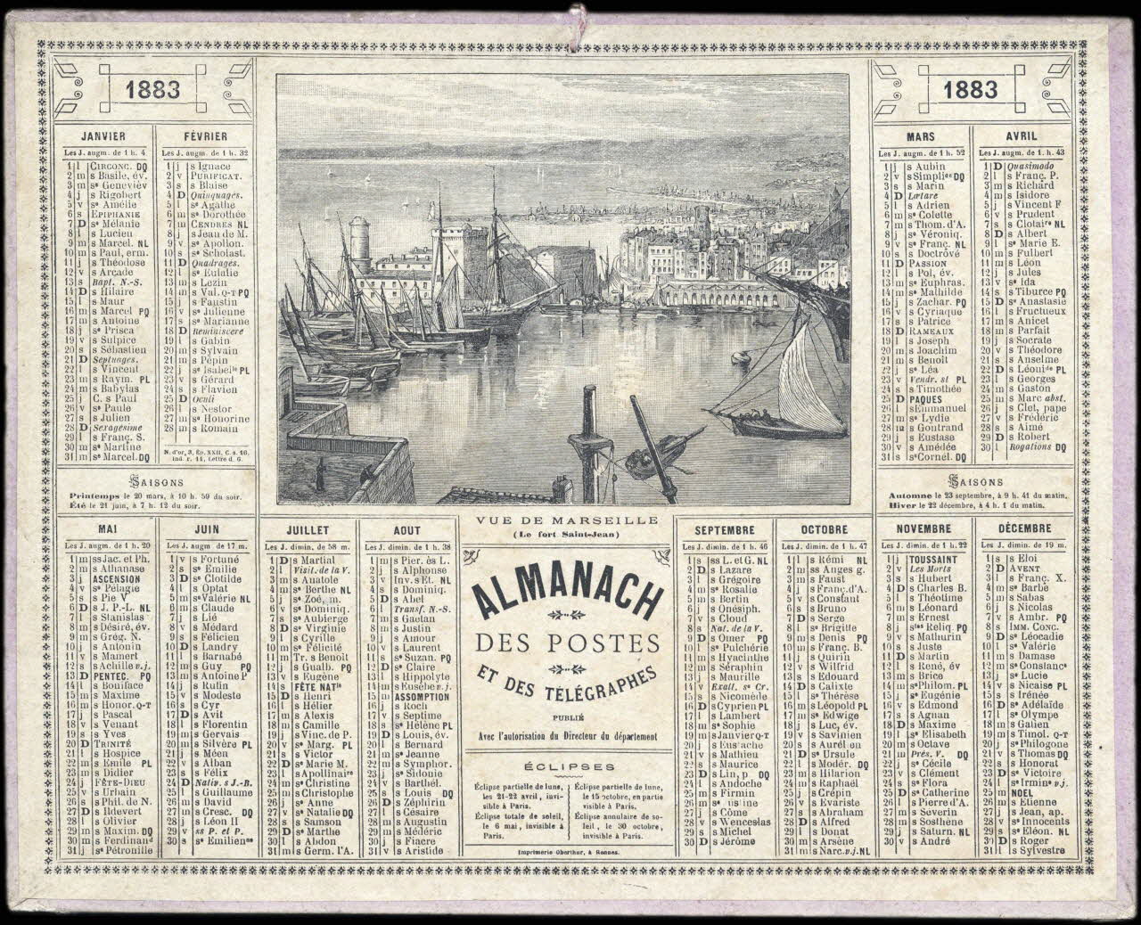 François, Charles Oberthür calendrier ALMANACH  DES POSTES  ET DES TELEGRAPHES  1883  VUE DE MARSEILLE  (Le fort Saint-Jean) Rennes 1883 1993.2.312 Photo