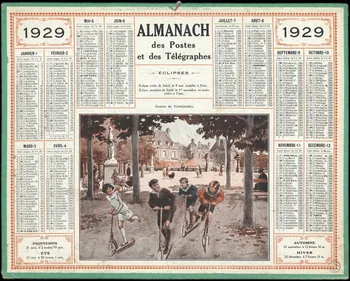 Beuzon Jean Louis calendrier 1929  ALMANACH  des Postes  et des Télégraphes  Course de Trottinettes. 1929 1993.2.528  Photo