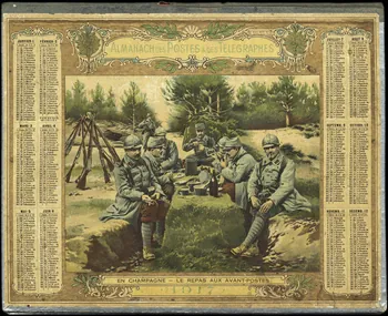 calendrier ALMANACH DES POSTES & DES TELEGRAPHES  EN CHAMPAGNE - LE REPAS AUX AVANT-POSTES  1917 1917 1993.2.409  Photo