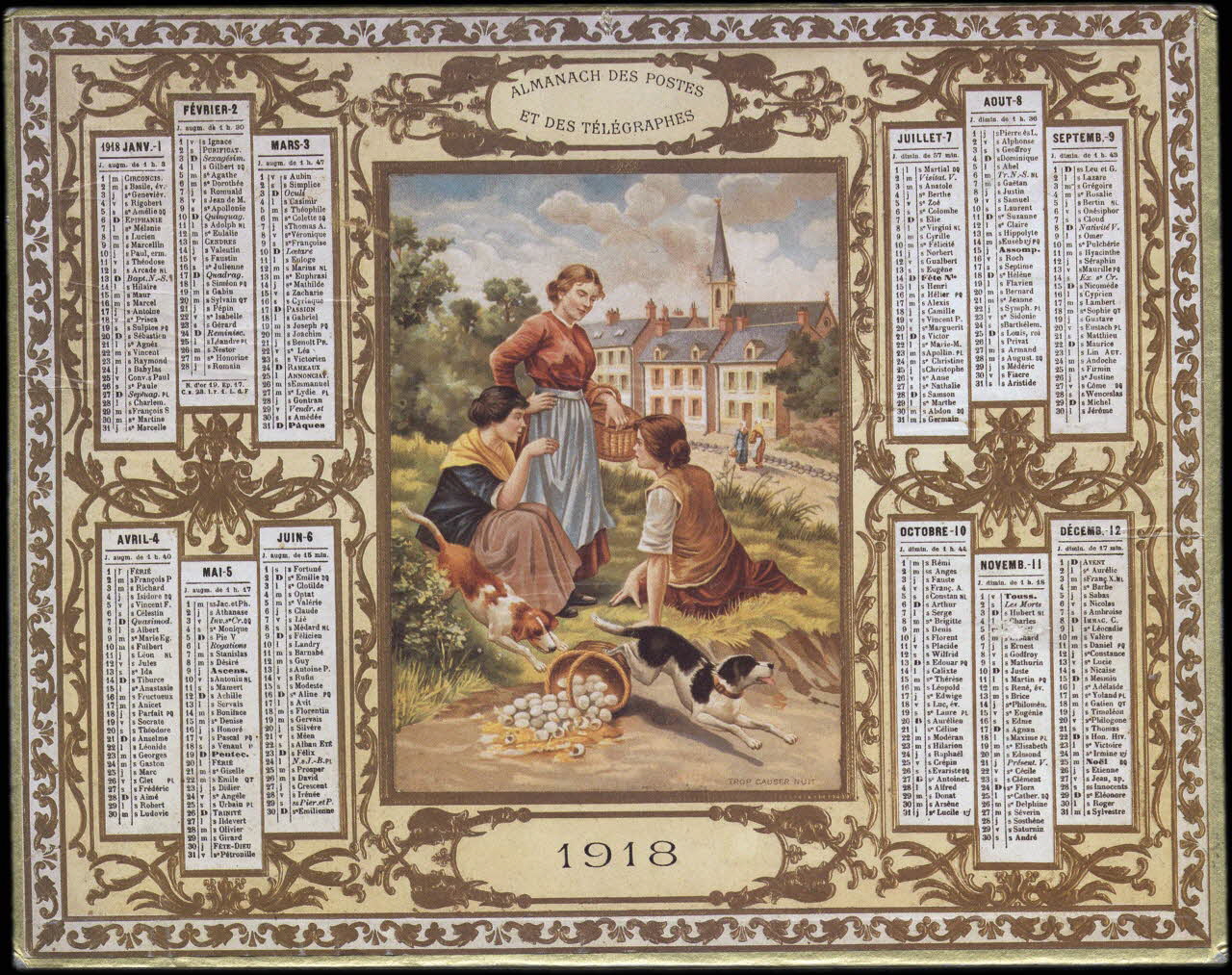calendrier ALMANACH DES POSTES  ET DES TELEGRAPHES  TROP CAUSER NUIT  1918 1918 1993.2.414 Photo