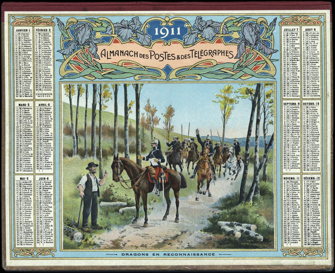 calendrier 1911  ALMANACH DES POSTES & DES TELEGRAPHES  DRAGONS EN RECONNAISSANCE 1911 1993.2.389 Photo