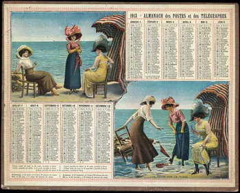 Chermann A. calendrier 1913  ALMANACH des POSTES et des TELEGRAPHES  LE POTIN SUR LA PLAGE 1913 1993.2.396 Photo Mucem