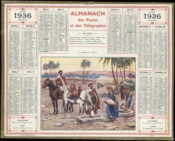 Beuzon Jean Louis ; François, Charles Oberthür calendrier 1936  ALMANACH  des Postes  et des Télégraphes  A l'Abreuvoir (Algérie). 1936 1993.2.474  Photo