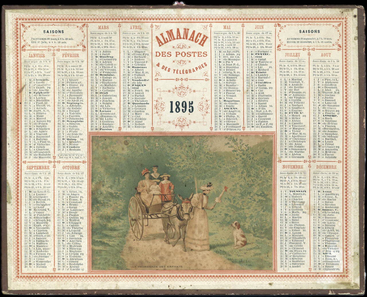 François, Charles Oberthür calendrier ALMANACH  DES POSTES  & DES TELEGRAPHES  1895  LA PROMENADE DES ENFANTS Rennes 1895 1993.2.345 Photo