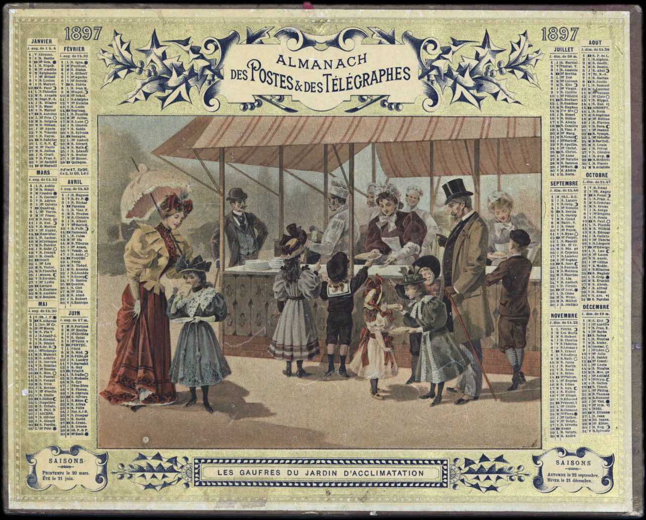 François, Charles Oberthür calendrier 1897  ALMANACH  DES POSTES & DES TELEGRAPHES  LES GAUFRES DU JARDIN D'ACCLIMATATION Rennes 1897 1993.2.350 Photo