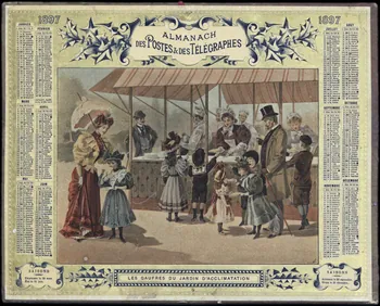 François, Charles Oberthür calendrier 1897  ALMANACH  DES POSTES & DES TELEGRAPHES  LES GAUFRES DU JARDIN D'ACCLIMATATION Rennes 1897 1993.2.350 Photo