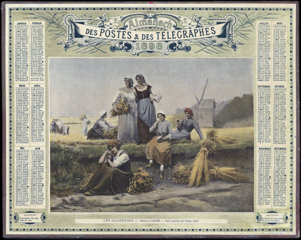 Laugée G. ; François, Charles Oberthür calendrier Almanach  DES POSTES & DES TELEGRAPHES  1898  LES GLANEUSES Rennes 1898 1993.2.352 Photo