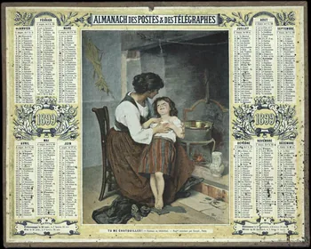Seignac ; François, Charles Oberthür calendrier 1899  ALMANACH DES POSTES & DES TELEGRAPHES  TU ME CHATOUILLES! Rennes 1899 1993.2.356 Photo