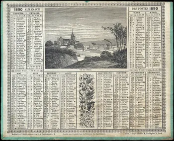 Vilain calendrier ALMANACH  DES POSTES 1890  Vue de Lisieux. Paris 1890 1993.2.330  Photo