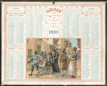 François, Charles Oberthür calendrier ALMANACH  DES POSTES  & DES TELEGRAPHES  1891  SOUVENIR DE L'EXPOSITION - LA RUE DU CAIRE Rennes 1891 1993.2.333 Photo